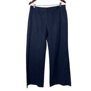 TWP dark navy linen cotton wide leg high waist trousers sz 12